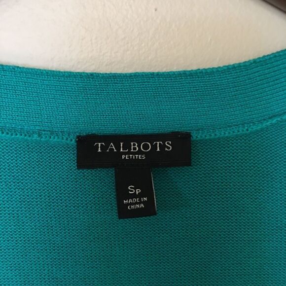 Talbots teal green cardigan with 3/4 sleeves | SP - Picture 3 of 6